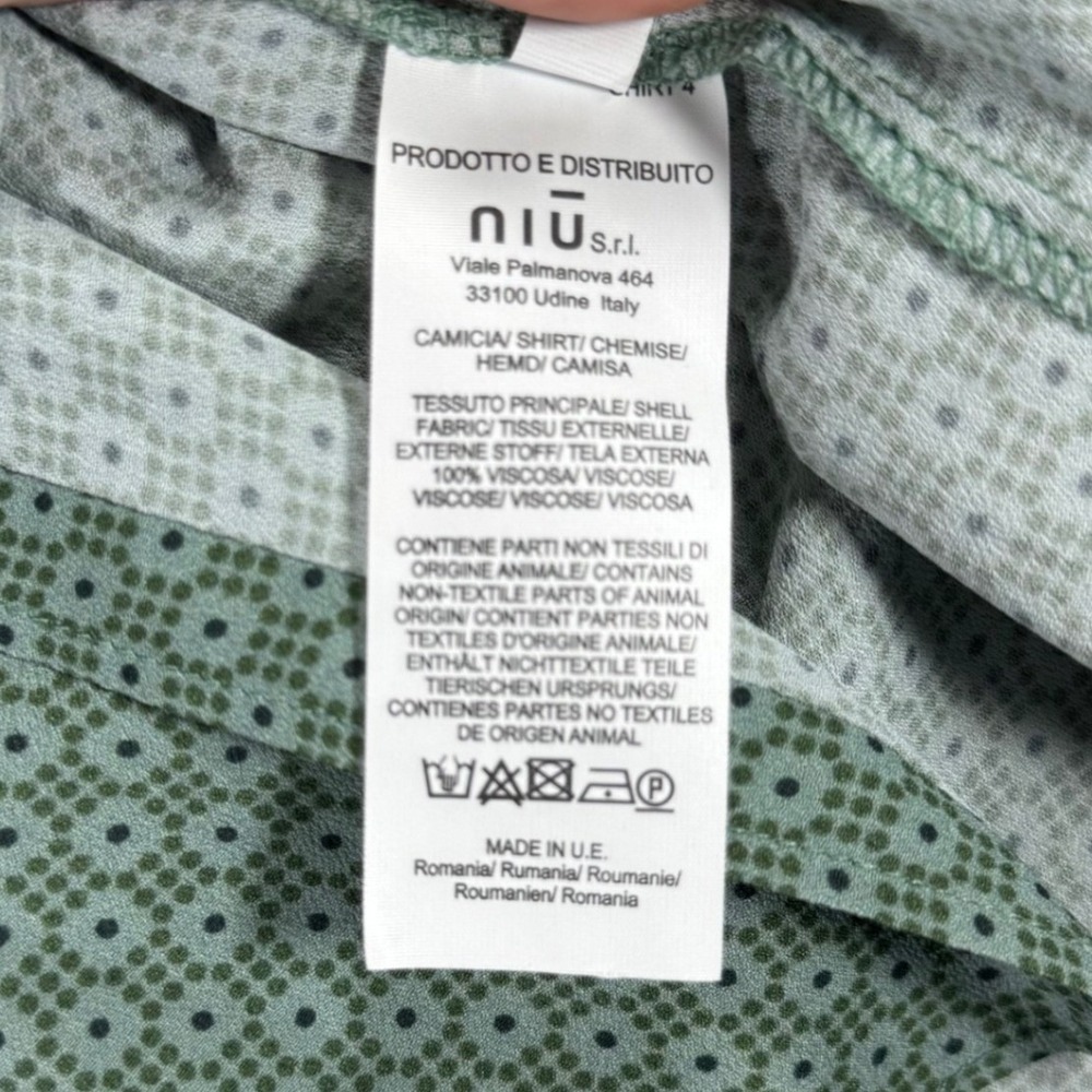 Niu Womens Italy Green Geometric Print Viscose Button Down Blouse XL Long Sleeve - Picture 5 of 8
